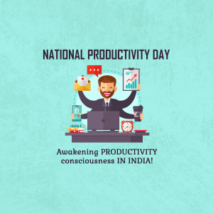 Illustration of a multitasking man celebrating National Productivity Day in India.