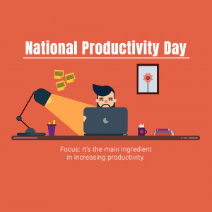 Illustration of a man working on a laptop with a lamp shining on him, celebrating National Productivity Day.