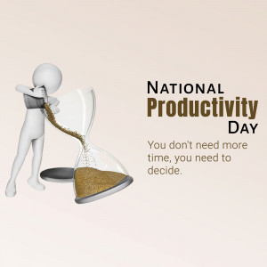Illustration of a figure trying to stop time flowing through an hourglass, celebrating National Productivity Day.
