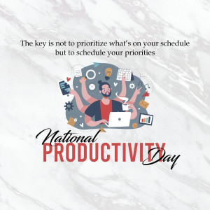 Illustration depicting a person with multiple arms managing various tasks, celebrating National Productivity Day.