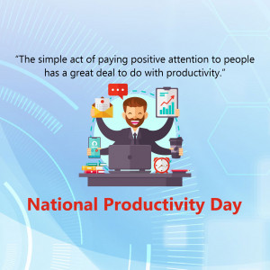 Illustration of a multitasking businessman with productivity-related icons, celebrating National Productivity Day.