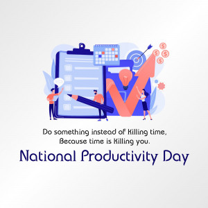Illustration depicting people working on a checklist with a motivational quote for National Productivity Day.
