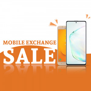 Image of two smartphones with a 'Mobile Exchange Sale' banner.
