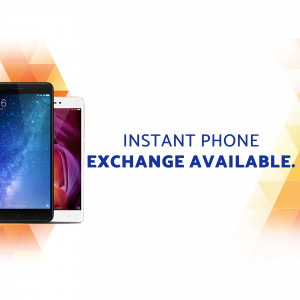 Image of smartphones with text promoting instant phone exchange