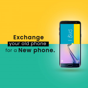 Image of a smartphone with text promoting a phone exchange offer.