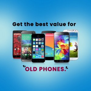 Collection of various smartphones with text promoting trade-in value
