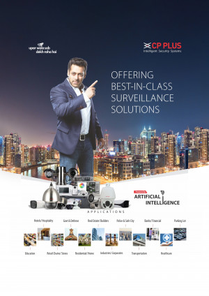 CP Plus advertisement featuring Salman Khan promoting surveillance solutions.