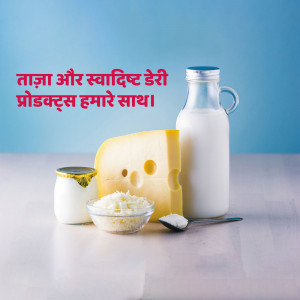 A still life of milk, cheese, yogurt, and cream on a white surface.