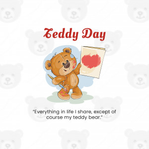 Teddy bear holding a heart-shaped painting with 'Teddy Day' text