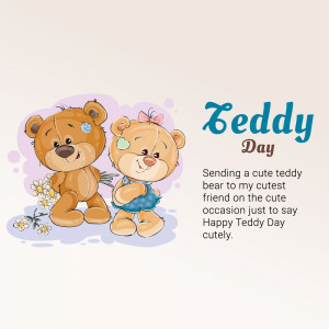 Two cute teddy bears with the text 'Teddy Day'