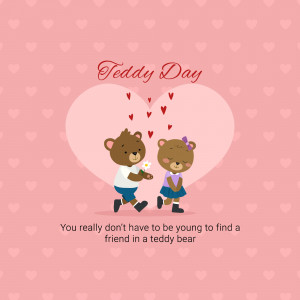Two cute teddy bears with hearts and the text 'Teddy Day'