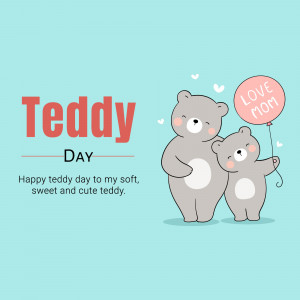 Illustration of a parent bear and baby bear with a heart-shaped balloon for Teddy Day.