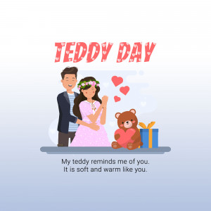Couple celebrating Teddy Day with a teddy bear and hearts