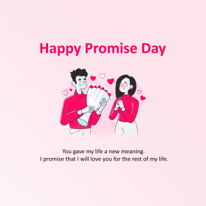 Illustration of a couple exchanging flowers with hearts floating around them, celebrating Promise Day.