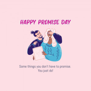 Illustration of a couple with a gift box and text 'Happy Promise Day'