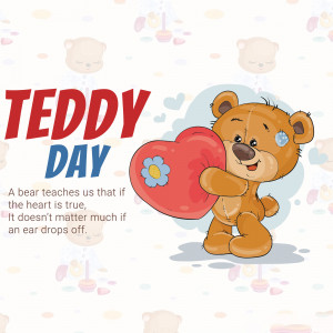 Teddy bear holding a heart with Teddy Day text