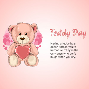 Cute teddy bear holding a heart with 'Teddy Day' text