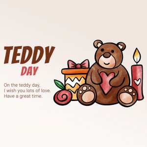 Illustration of a teddy bear with a heart and candle for Teddy Day