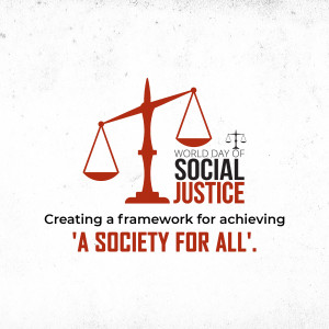 Scales of justice with text 'World Day of Social Justice'