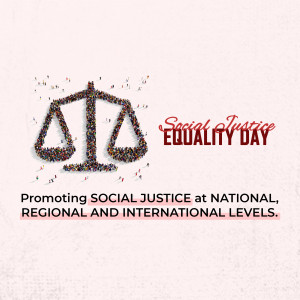 Scales of justice made of people silhouettes with the text 'Social Justice Equality Day'