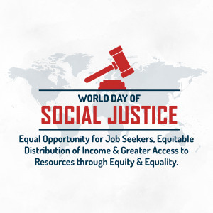 World Day of Social Justice graphic with a gavel and world map