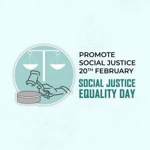 Illustration of a scales of justice with a gavel, promoting Social Justice Day on February 20th.