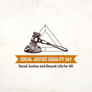 Gavel and scales of justice illustration with text 'Social Justice Equality Day'