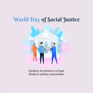 Illustration depicting people in front of a courthouse with the text 'World Day of Social Justice'