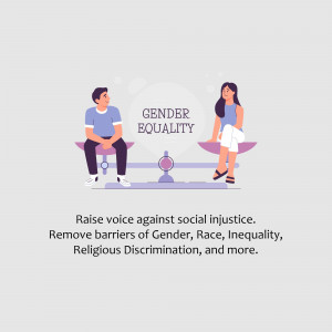 Illustration depicting gender equality with a man and a woman on balanced scales.