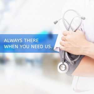 Doctor with stethoscope and healthcare message