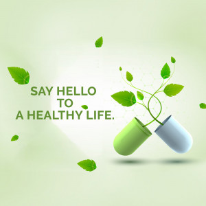 A capsule with a plant growing out of it, symbolizing health and wellness.