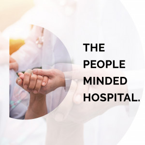 Hands holding a seedling with text 'The People Minded Hospital'