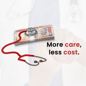 Indian currency with a stethoscope, representing affordable healthcare.