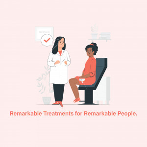 Illustration of a doctor consulting with a patient in a clinic.