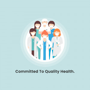 Illustration of a diverse group of healthcare workers wearing masks.