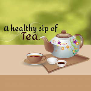 Illustration of a teapot and teacup with floral designs