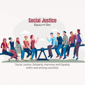 Illustration depicting diverse people balancing on a seesaw, representing social justice and equality.