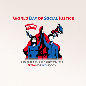 Illustration depicting people protesting for social justice with the text 'World Day of Social Justice'