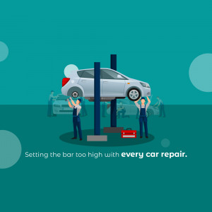 Illustration of mechanics working on a car lift