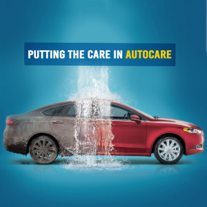 A car being washed, showing a before and after effect with water cascading down.