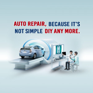 Image of a car undergoing a high-tech diagnostic scan with mechanics in the background.