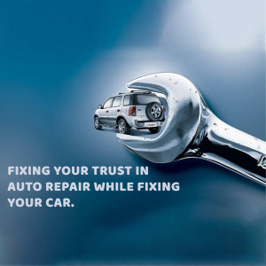 A wrench holding a car, symbolizing auto repair and trust.