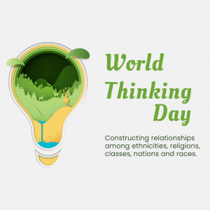 Illustration of a lightbulb containing a forest scene with the text 'World Thinking Day'