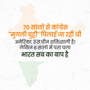 Image depicting the map of India with text in Hindi celebrating India's growth and strength.