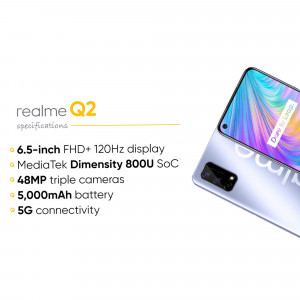 Realme Q2 smartphone with key specifications highlighted