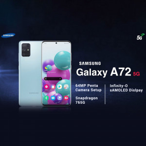 Samsung Galaxy A72 5G smartphone with a vibrant display and sleek design.