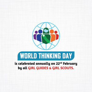 World Thinking Day logo with people around a globe and text celebrating the day.