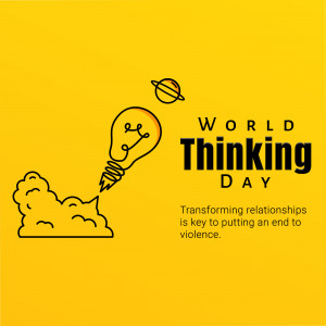 Illustration of a lightbulb launching like a rocket with the text 'World Thinking Day'