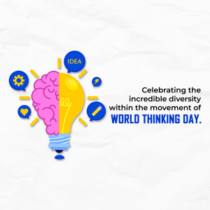 Illustration of a lightbulb filled with a brain, representing ideas and diversity of thought for World Thinking Day.