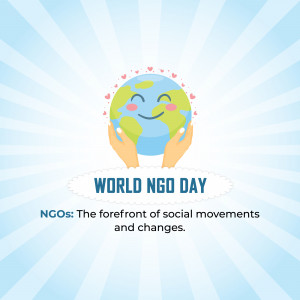 Illustration of hands holding a smiling Earth with hearts, celebrating World NGO Day.